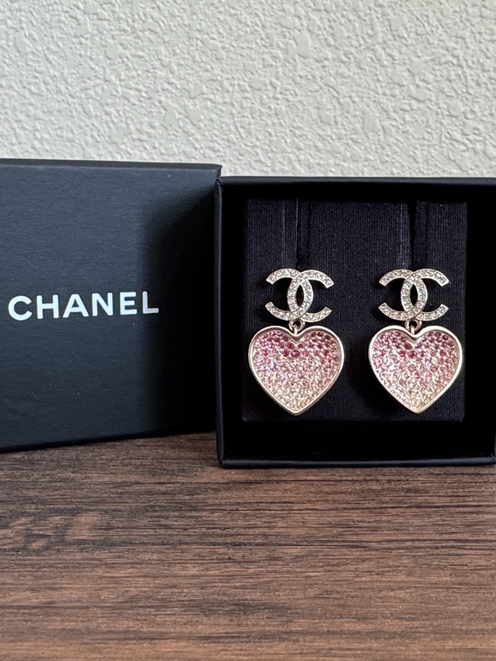 CHANEL 2023 Crystal CC Heart Drop Earrings